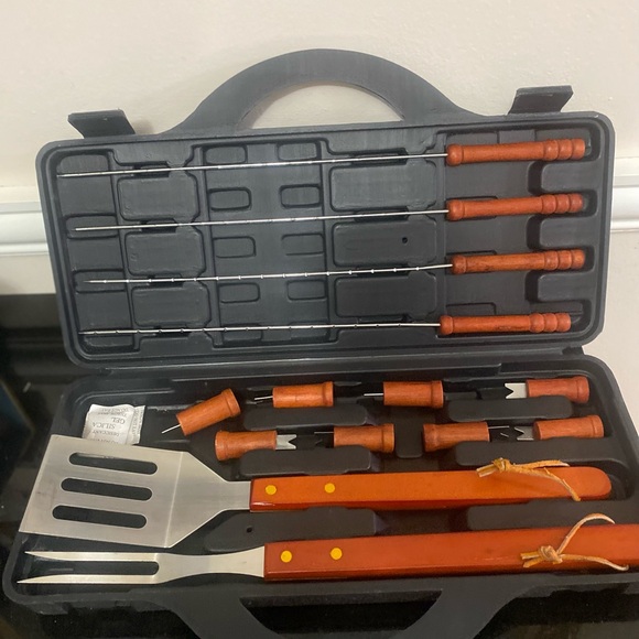 Vintage BBQ Grilling Tool Set with Wooden Handles